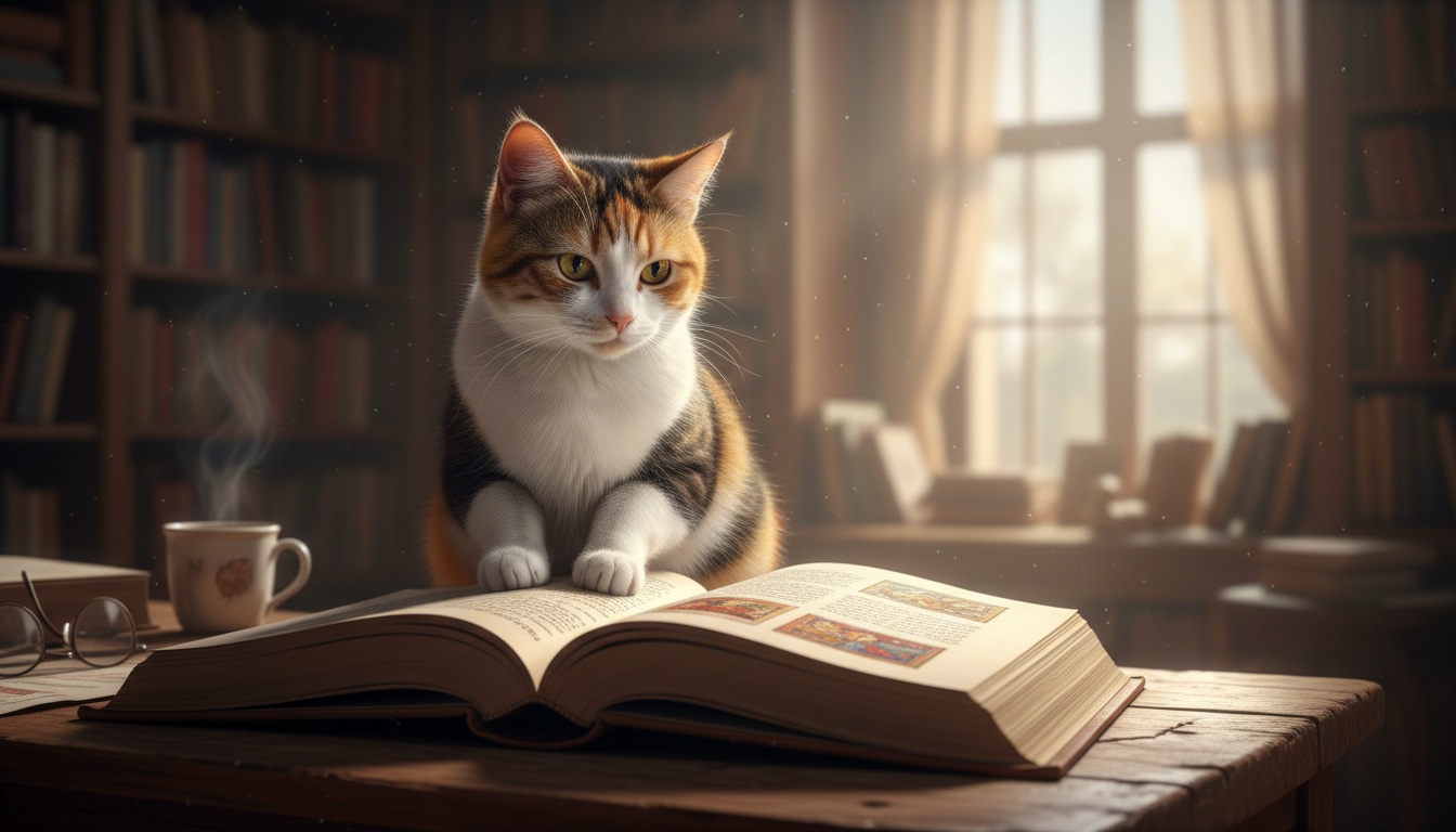 Katze Buch lesend
