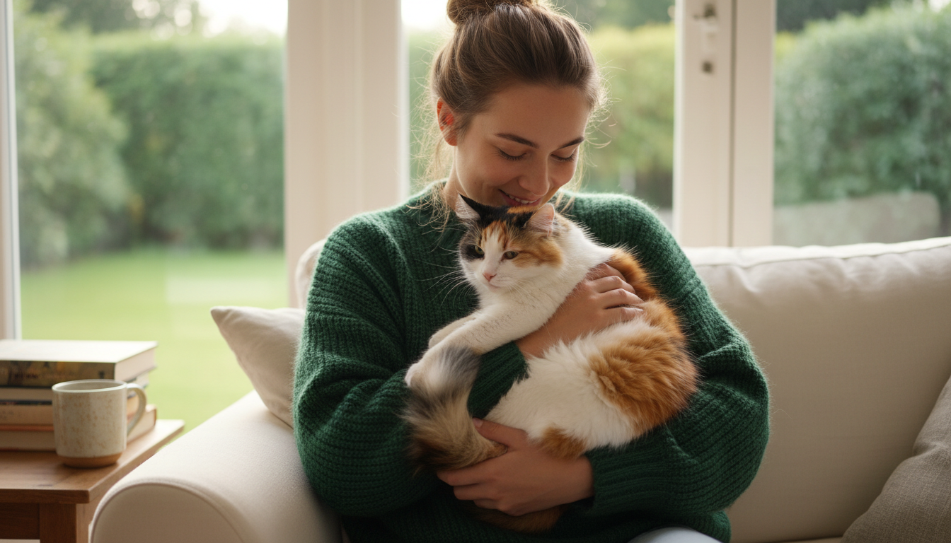 Graue Katze und Mann