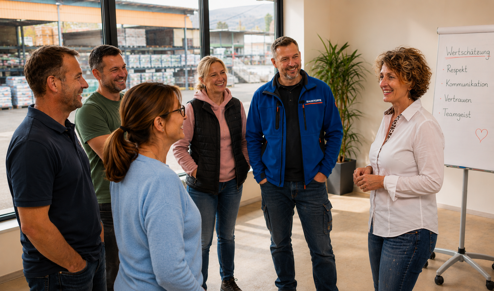 Professional business coach leading eye relaxation workshop in a modern office setting, friendly and approachable atmosphere