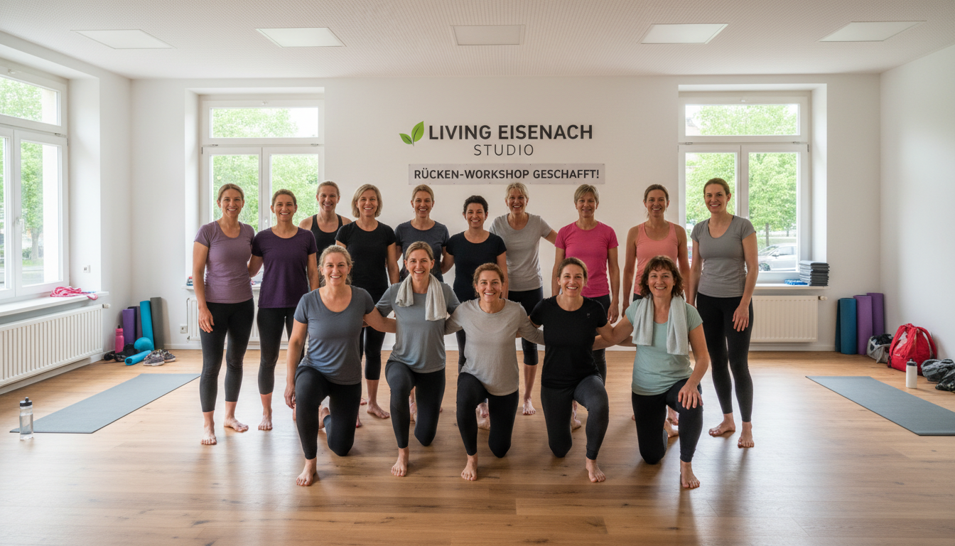 Glückliche Teilnehmer nach dem Rücken-Workshop im Living Eisenach Studio
