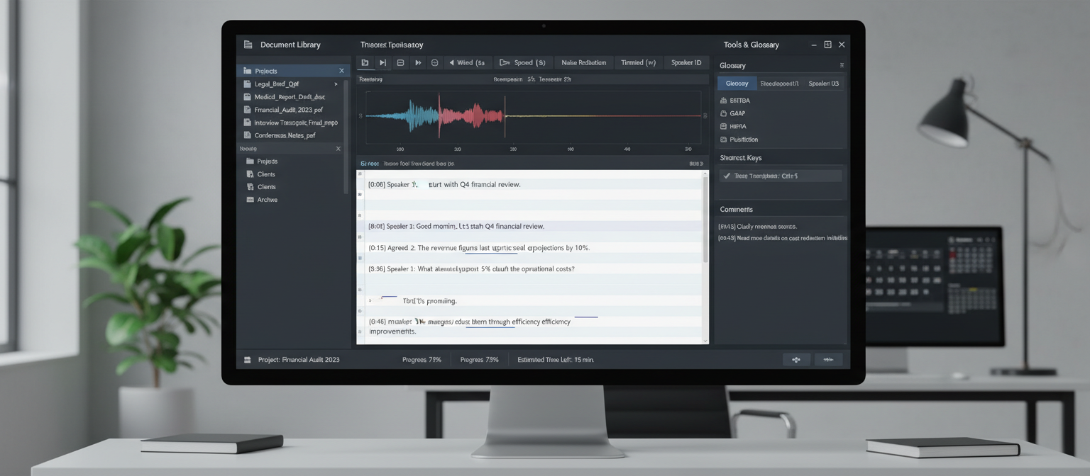 professional document transcription software interface